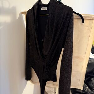 Jasmine Shimmering Black Long Sleeve Bodysuit